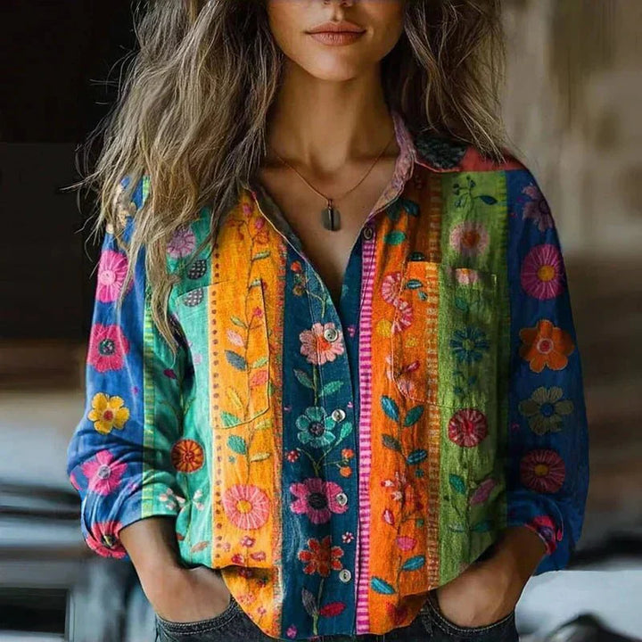 Vivian | Stylish Paisley Button-Down Shirt With Long Sleeves