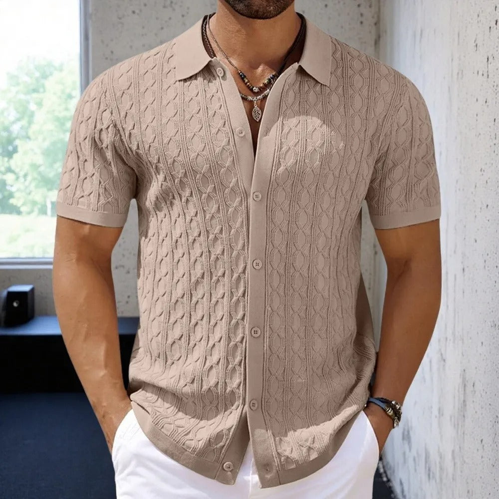 Maxwell | Elegant Cable Knit Short Sleeve Polo Shirt