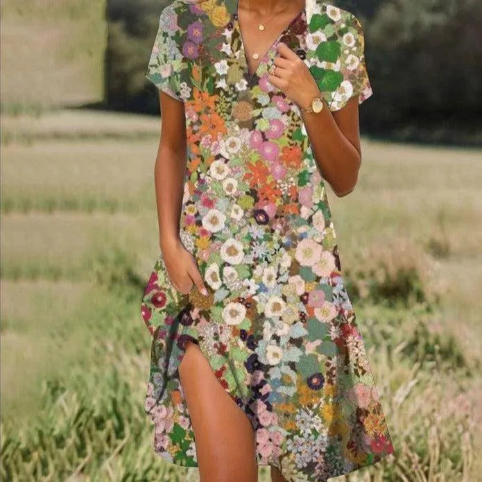 Phoebe | Stylish Floral Print V-Neck Summer Dress