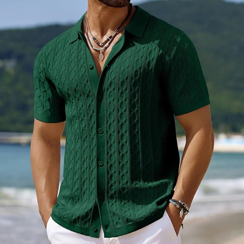 Maxwell | Elegant Cable Knit Short Sleeve Polo Shirt