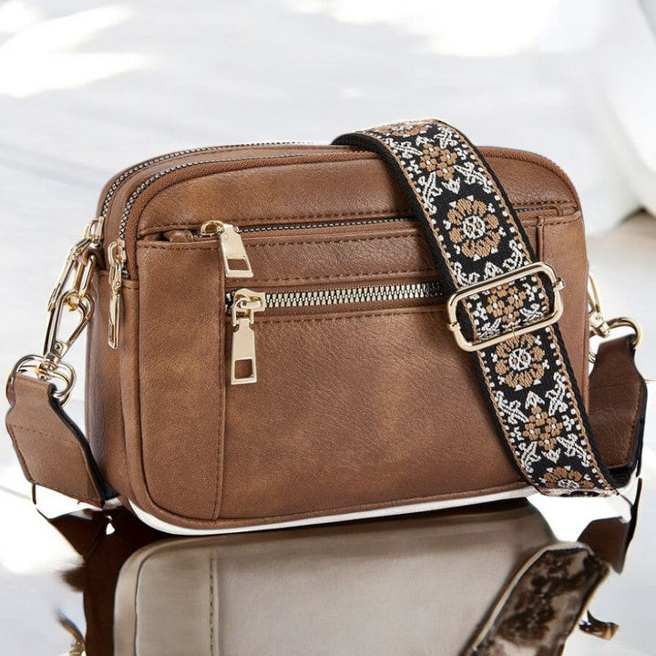 Phoebe | Elegant White Leather Crossbody Bag With Embroidered Strap