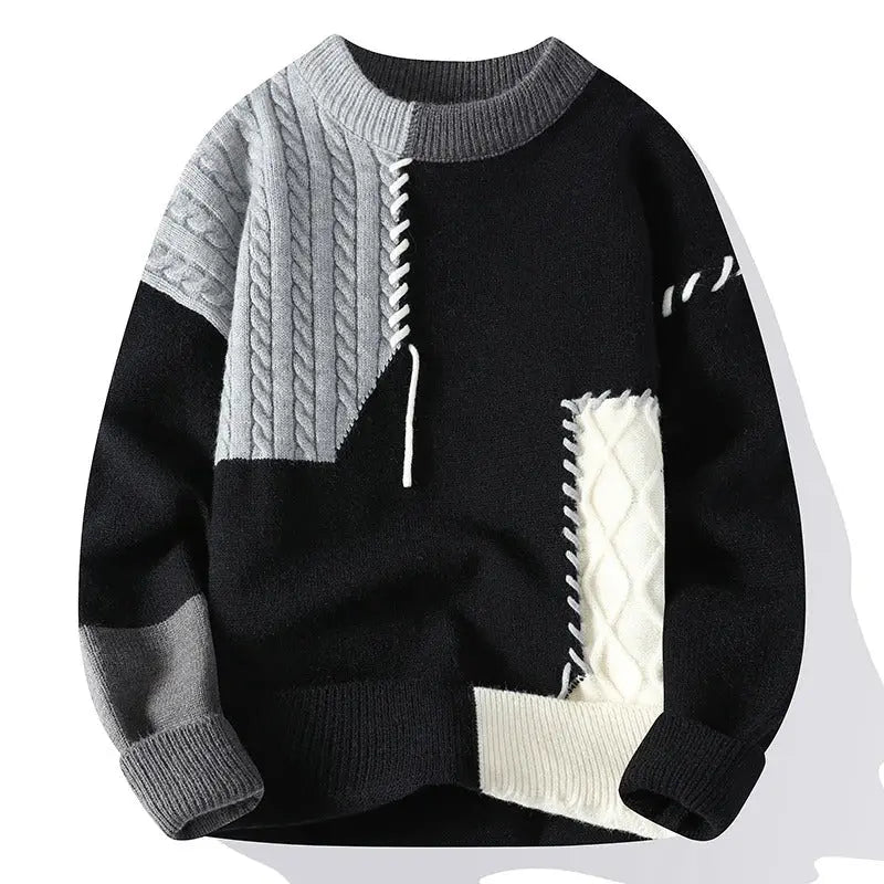 Fiona | Stylish Cable Knit Patchwork Sweater