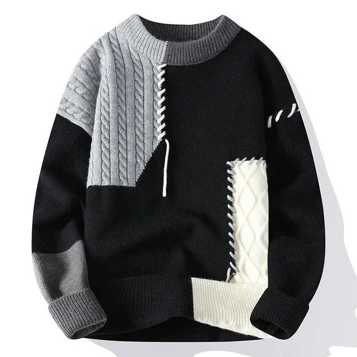 Fiona | Stylish Cable Knit Patchwork Sweater