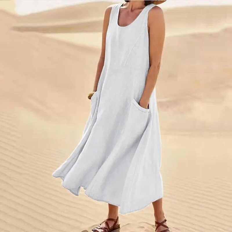 Rosalind | Elegant Sleeveless A-Line Linen Maxi Dress