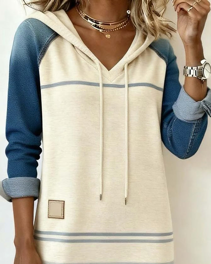 Bethany | Chic Striped Hooded Midi Dress With Color Block Sleeves