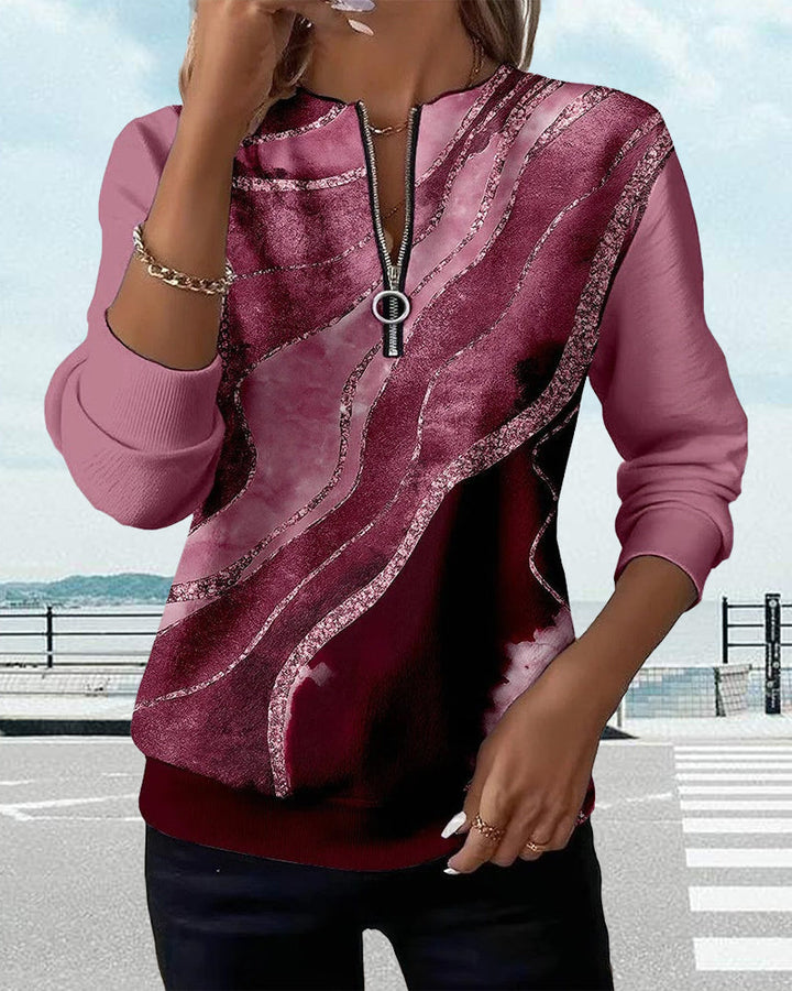 Eliana | Stylish Half-Zip Sweatshirt With Marble Print