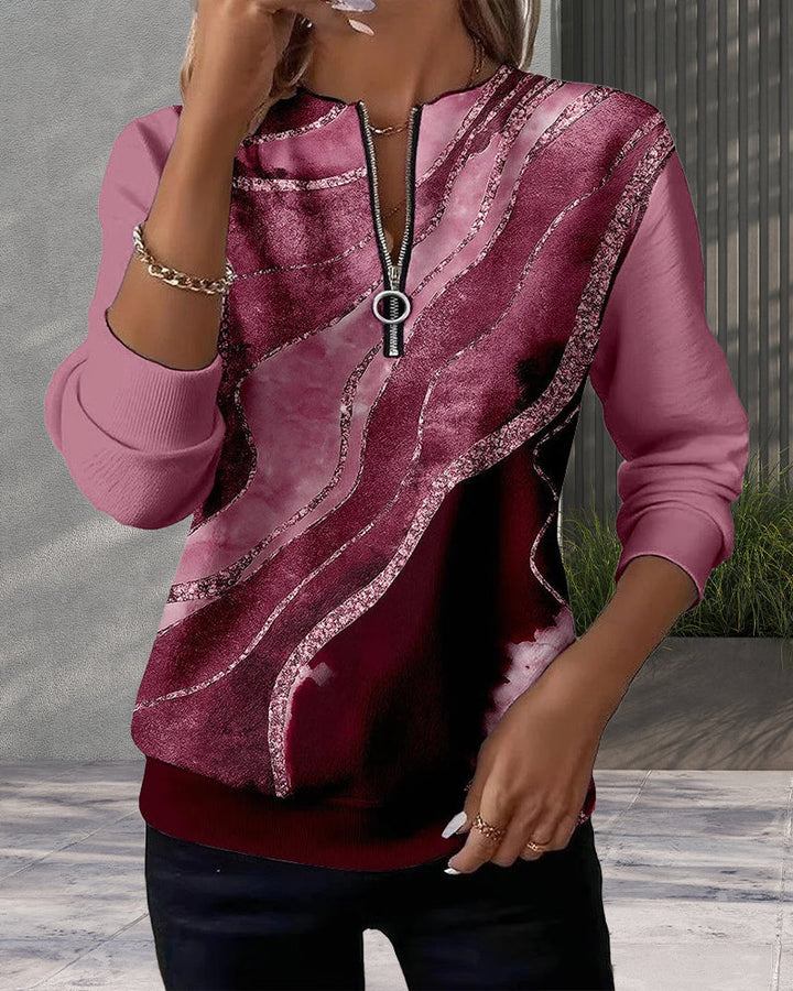 Eliana | Stylish Half-Zip Sweatshirt With Marble Print