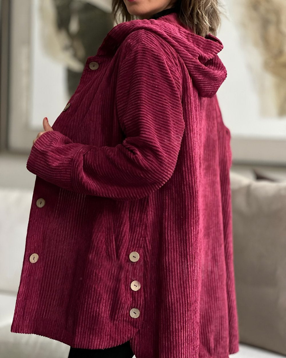 Cordia | Stylish Hooded Corduroy Jacket With Button Front