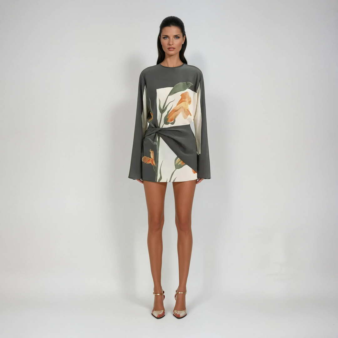 Eliza | Elegant Floral Mini Dress With Bell Sleeves