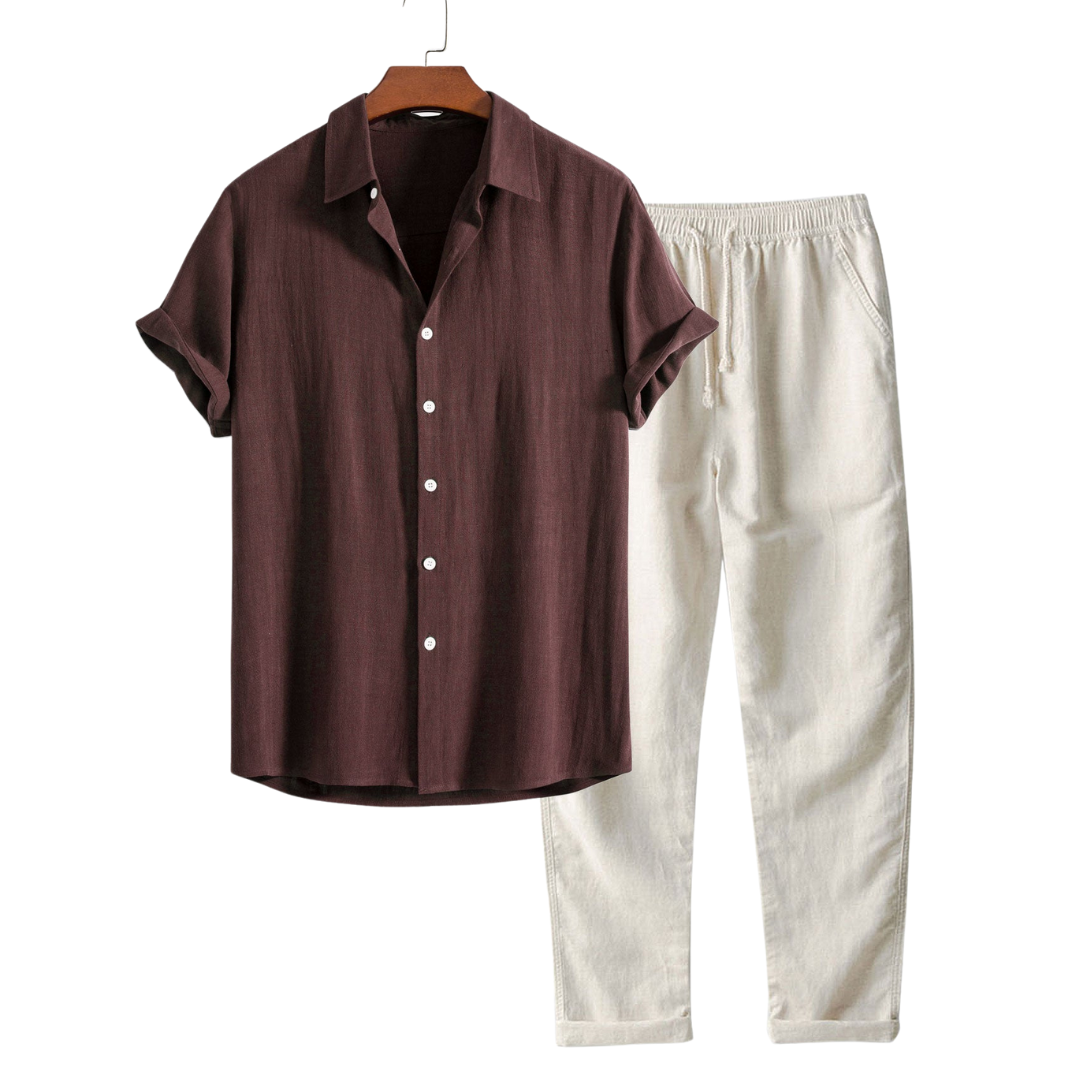 Byron | Elegant Short Sleeve Linen Shirt And Pants Set Men