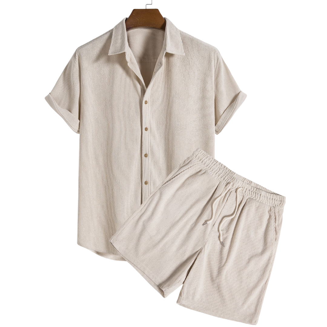 Bali | Elegant Striped Linen Two Piece Set Men Short Sleeve