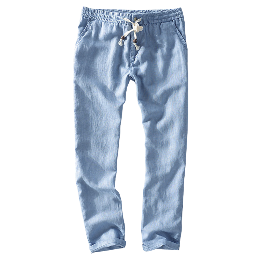 Breeze | Casual Drawstring Linen Pants Men - Light Blue