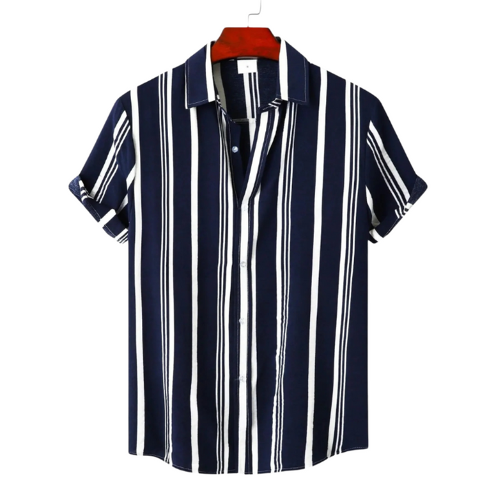 Portia | Stylish Navy Striped Short Sleeve Button Up Shirt Men