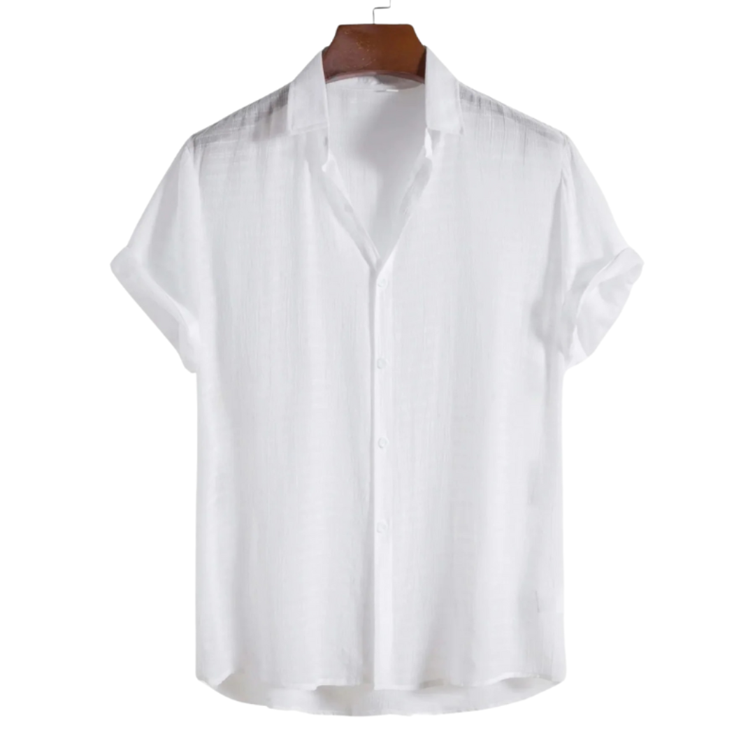 Caspian | Elegant White Linen Short Sleeve Button Up Shirt Men
