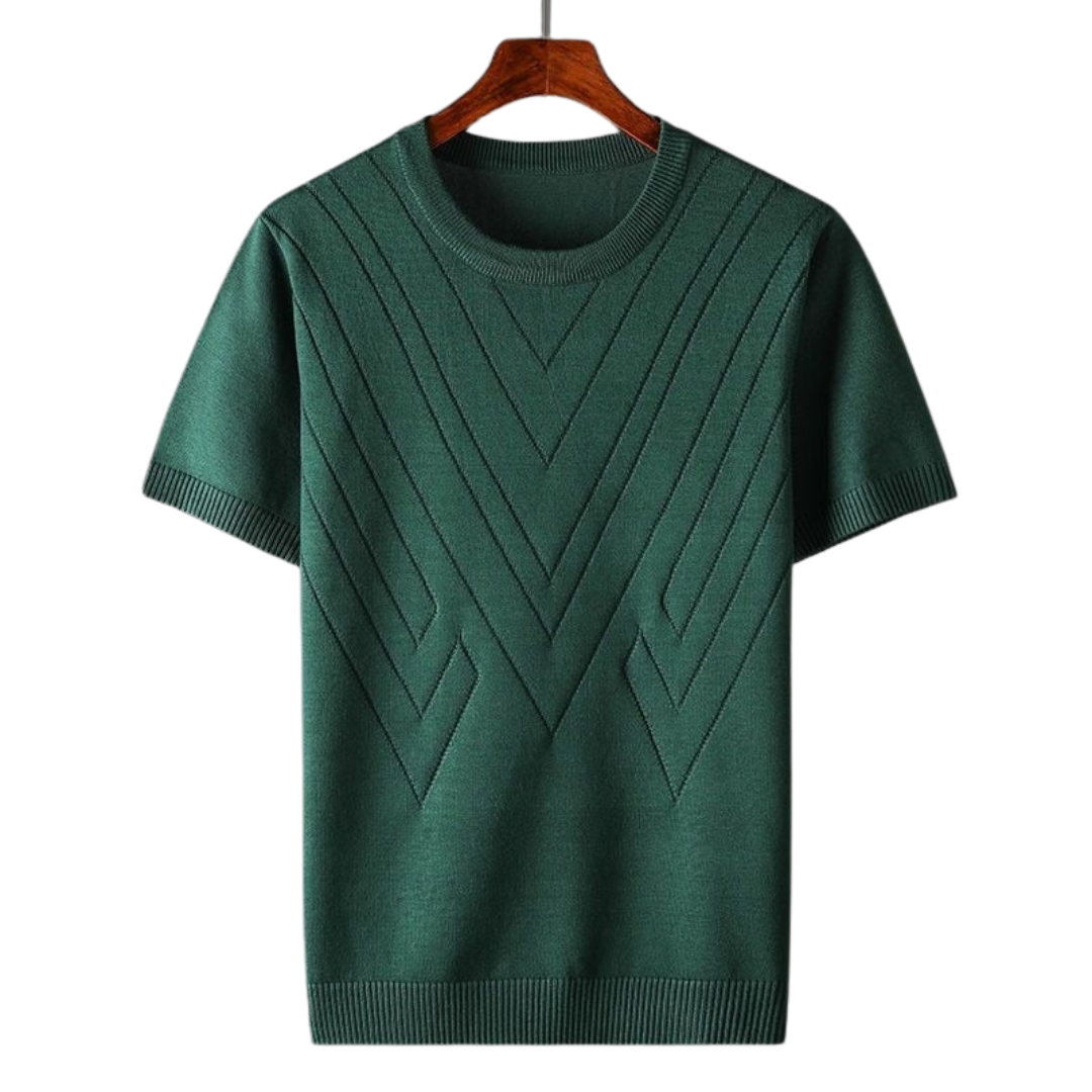 Julian | Luxury Green Cashmere Short Sleeve Knit Sweater Men
