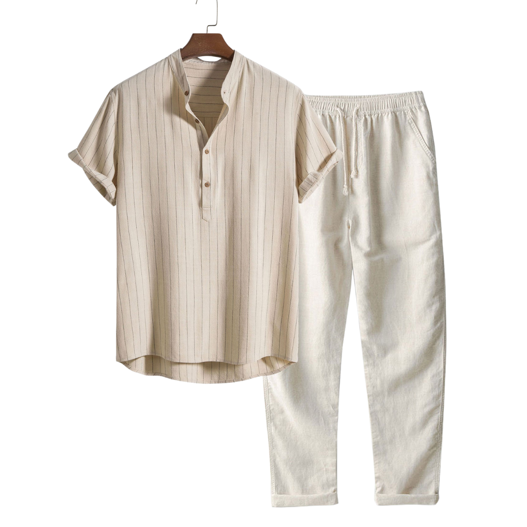 Silas | Elegant Striped Linen Set Men Short Sleeve