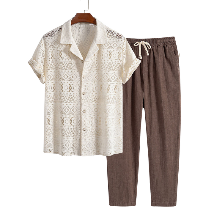 Royce | Elegant Crochet Lace Short Sleeve Two Piece Set Men