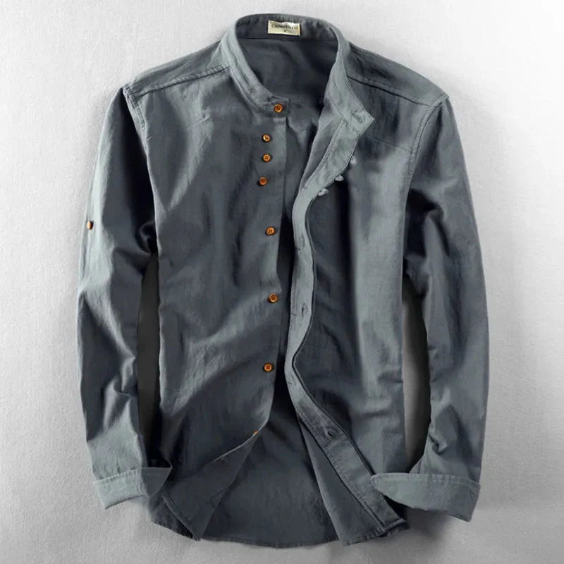 Margot | Stylish Japanese Mandarin Collar Long Sleeve Linen Shirt