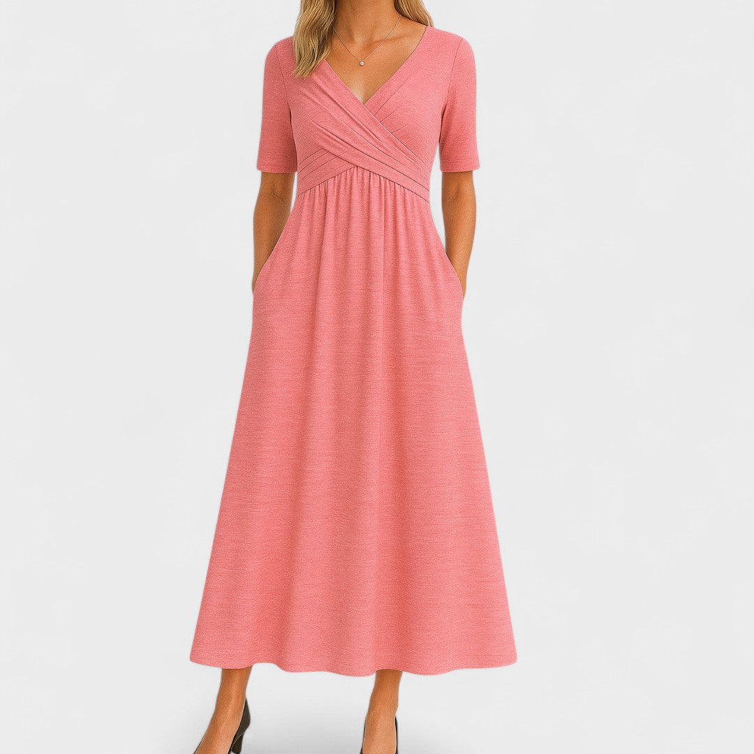 Brianna | Elegant V-Neck Wrap Midi Dress With Pockets