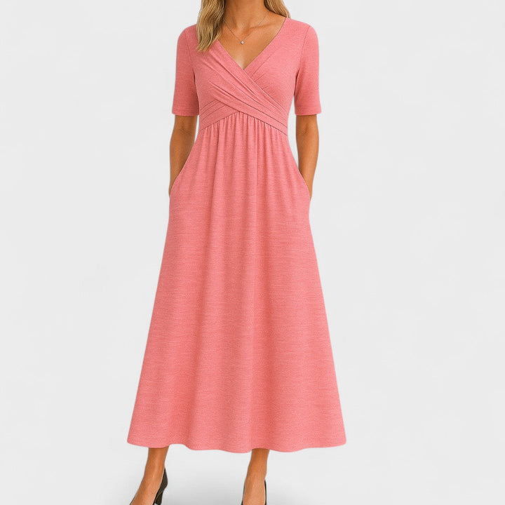 Brianna | Elegant V-Neck Wrap Midi Dress With Pockets