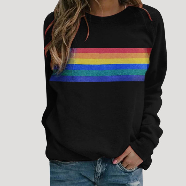 Margot | Chic Rainbow Stripe Long Sleeve Crew Neck Sweatshirt