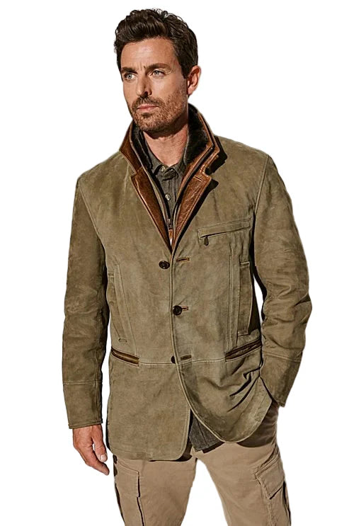Rosalie | Elegant Men's Vintage Suede Blazer With Leather Trim