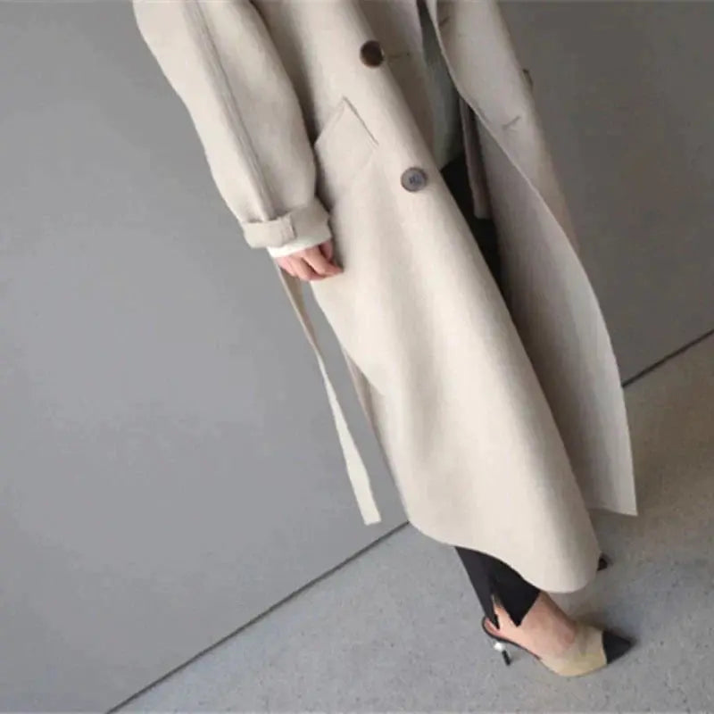 Jade | Elegant Double Breasted Long Wool Coat Women