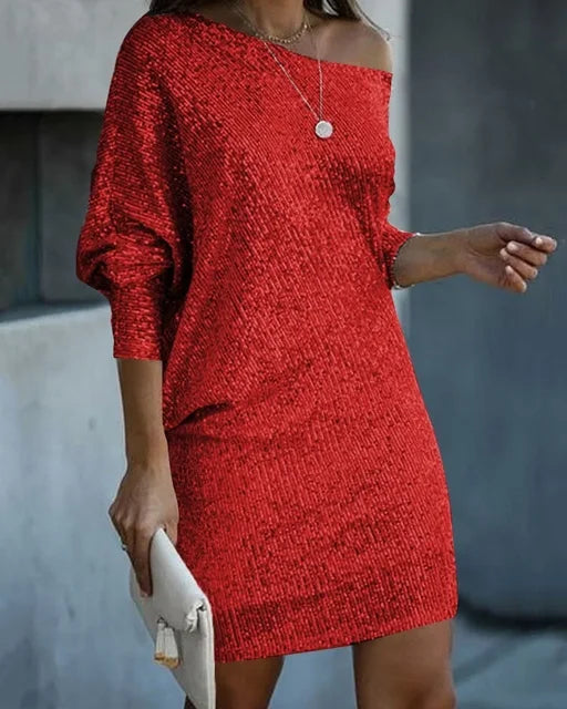 Elara | Elegant One Shoulder Gold Sequin Mini Party Dress