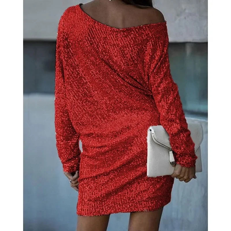 Celeste | Elegant Off-Shoulder Sequin Mini Dress