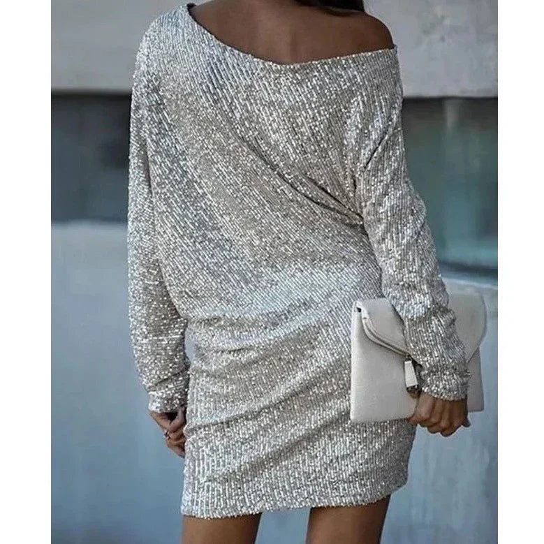 Celeste | Elegant Off-Shoulder Sequin Mini Dress