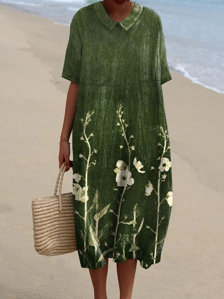 Maxine | Vibrant Floral V-Neck Midi Dress With Flutter Sleeves