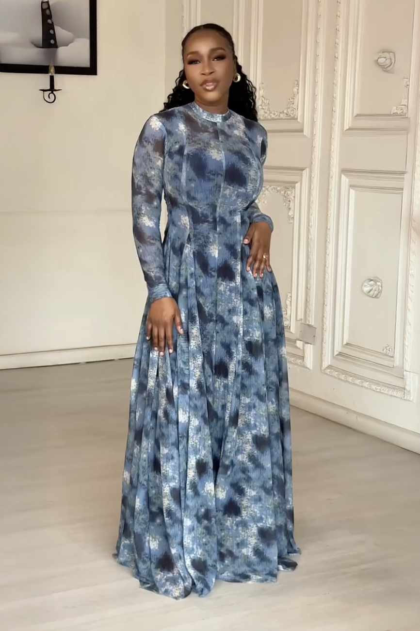 Sabine | Elegant High Neck Long Sleeve Tie Dye Maxi Dress