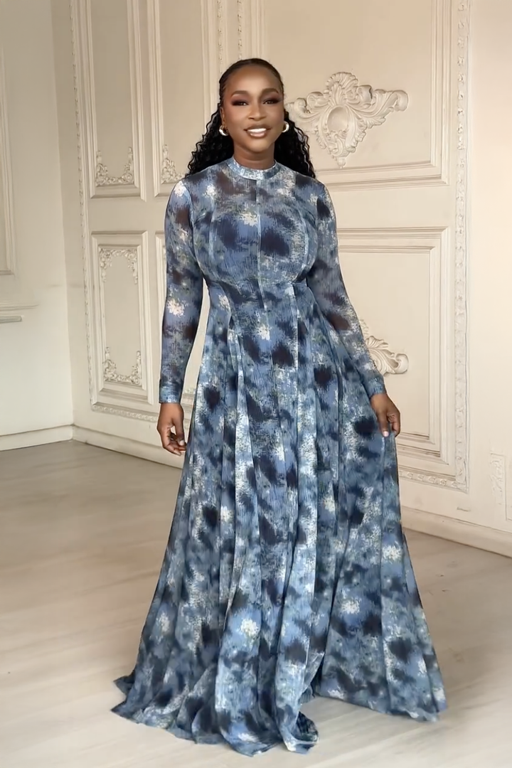 Sabine | Elegant High Neck Long Sleeve Tie Dye Maxi Dress