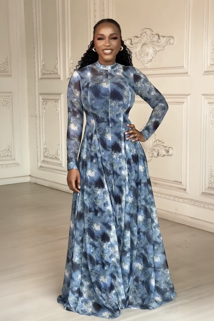 Sabine | Elegant High Neck Long Sleeve Tie Dye Maxi Dress