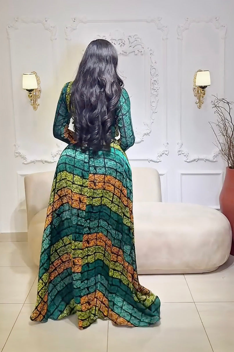 Belinda | Elegant Long Sleeve Kente Maxi Dress Set