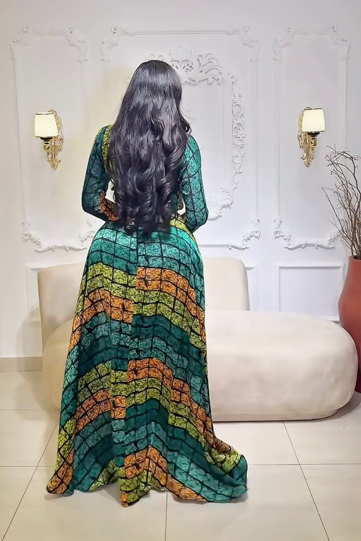 Belinda | Elegant Long Sleeve Kente Maxi Dress Set