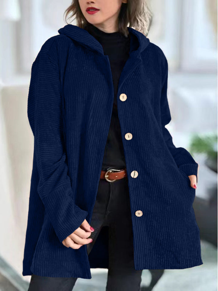 Cordia | Stylish Hooded Corduroy Jacket With Button Front