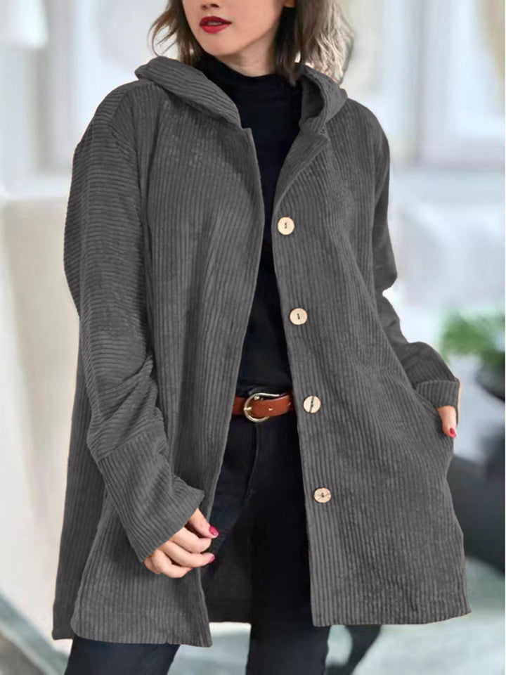 Cordia | Stylish Hooded Corduroy Jacket With Button Front