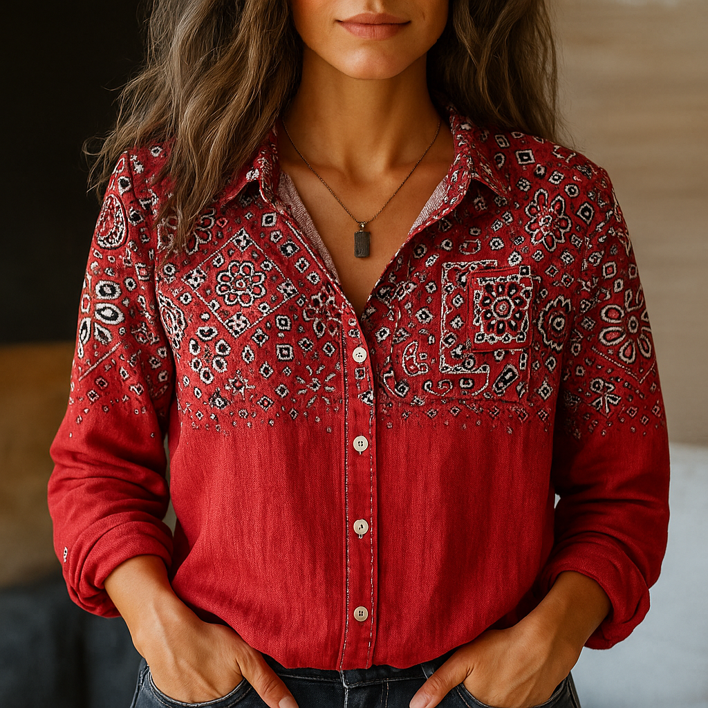 Vivian | Stylish Paisley Button-Down Shirt With Long Sleeves