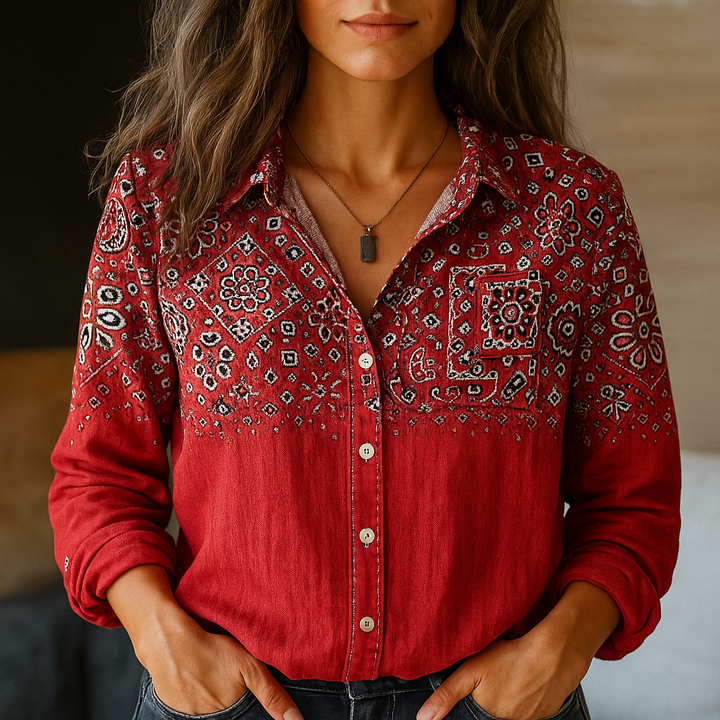 Vivian | Stylish Paisley Button-Down Shirt With Long Sleeves