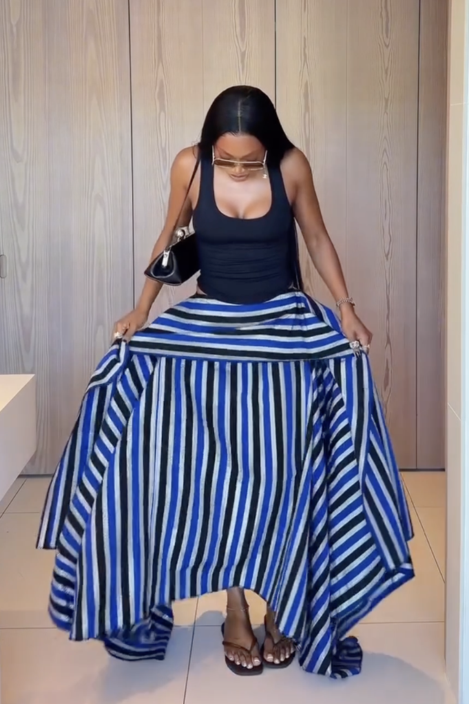 Esperanza | Elegant Halter High-Low Striped Maxi Skirt