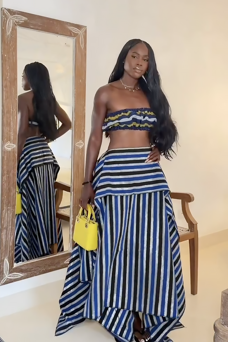 Esperanza | Elegant Halter High-Low Striped Maxi Skirt
