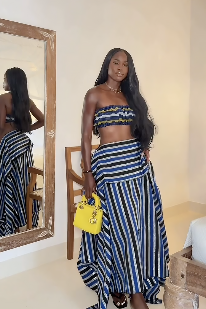 Esperanza | Elegant Halter High-Low Striped Maxi Skirt
