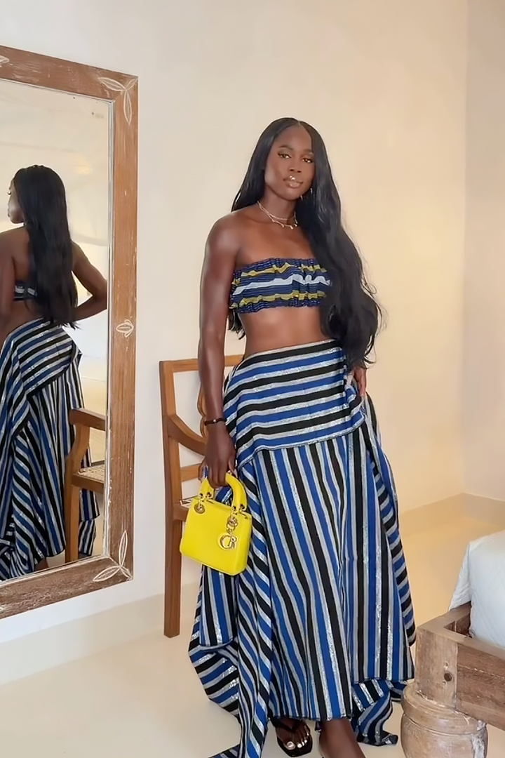 Esperanza | Elegant Halter High-Low Striped Maxi Skirt