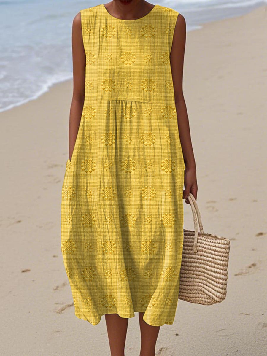 Rose | Elegant Sleeveless Embroidered Midi Dress With Pockets