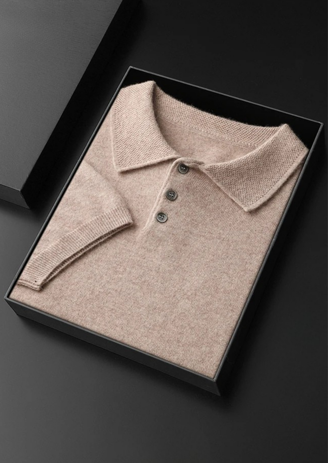 Cashmere Short Sleeve Polo Shirt Men - Light Blue Knit