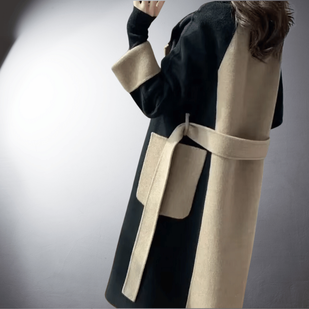 Elyse | Elegant Two-Tone Long Coat With Straight Silhouette