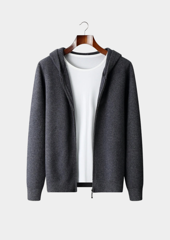 Tobias | Premium Cashmere Zip Up Hoodie Men - Charcoal