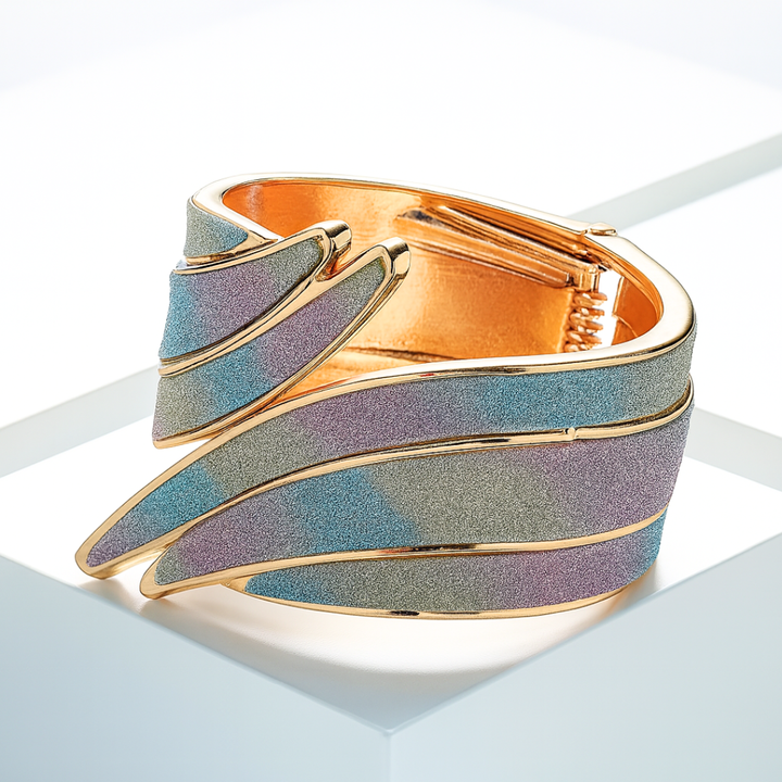 Esther | Chic Sculpted Wide Cuff Bracelet With Shimmer Panels