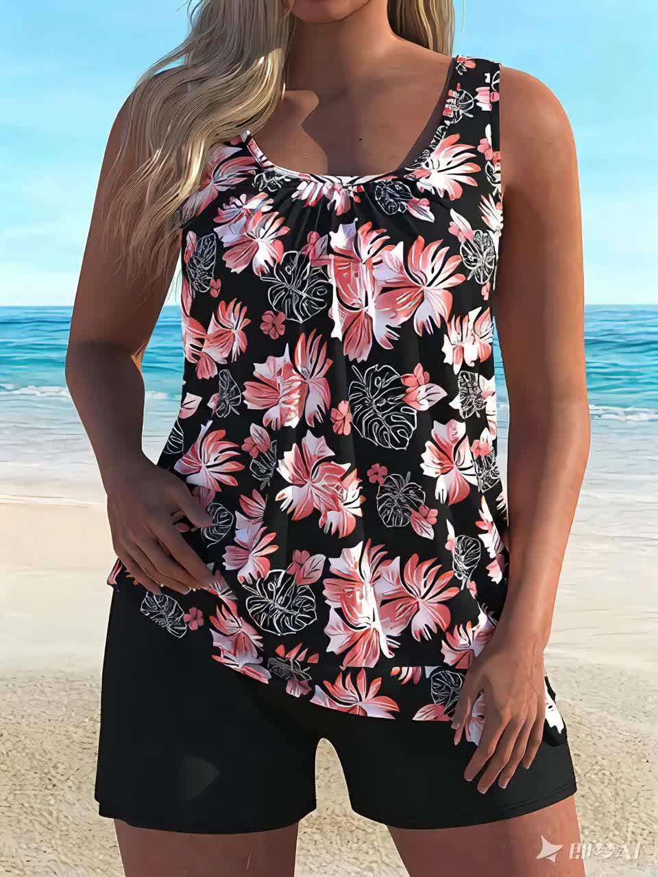 Kira | Stylish Tropical Floral Print Tankini With Shorts Set
